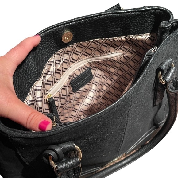 Tignanello Roebling Shopper Black Suede and Pebble Leather Satchel Bag - Picture 5 of 13